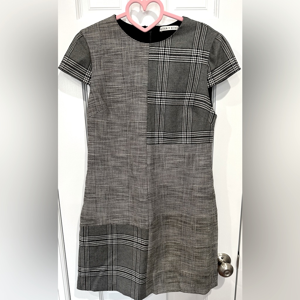 Alice + Olivia Coley Plaid Contrast Print Shift Mini Dress Size 4